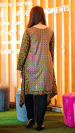 Picture of KAL06 Angrakha Style Printed Kurta In Dark Green Color