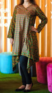 Picture of KAL06 Angrakha Style Printed Kurta In Dark Green Color