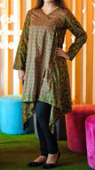 Picture of KAL06 Angrakha Style Printed Kurta In Dark Green Color