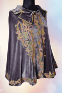 Picture of GED08 Heavily Embroidered Velvet Cape In Grey Color