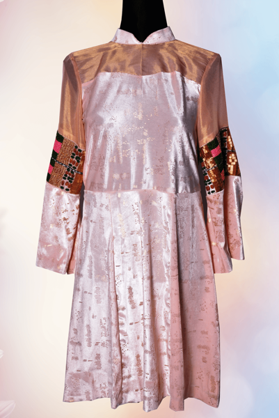 Picture of GED07 Embroidered 2 Piece Velvet Frock In Light Pink Color