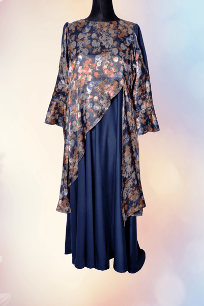 Picture of GED02 Printed Thick Silk Umbrella Frock In Dark Blue Color