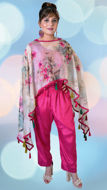 Picture of FEG12 Jumpsuit With Floral Organza Cape In Magenta Color