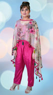 Picture of FEG12 Jumpsuit With Floral Organza Cape In Magenta Color