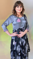 Picture of FEG09 Printed Chiffon Embroidered Drape Dress In Charcoal Grey Color