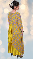 Picture of FEG08 Silk Triple Layer Frill Long Frock In Mustard Color