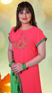 Picture of FEG05 Chiffon Frock With Embroidered Overall In Parrot Green Color