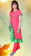 Picture of FEG05 Chiffon Frock With Embroidered Overall In Parrot Green Color