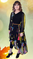 Picture of FEG03 Embroidered Chiffon Frock With Belt In Black Color