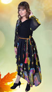 Picture of FEG03 Embroidered Chiffon Frock With Belt In Black Color