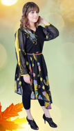 Picture of FEG03 Embroidered Chiffon Frock With Belt In Black Color