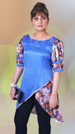 Picture of FEG01 Front Cut Panel Printed Silk Shirt In Blue Color