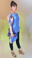 Picture of FEG01 Front Cut Panel Printed Silk Shirt In Blue Color