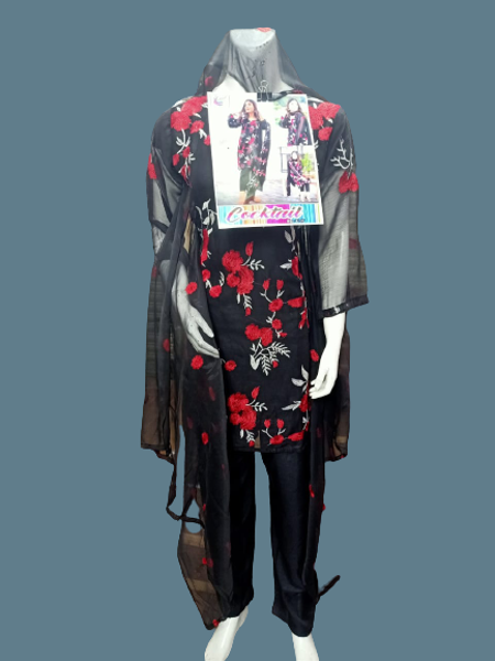 Picture of ZS17 Embroidered Chiffon Shirt With Trouser In Black Color