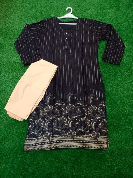 Picture of ZS18 Cotton Kurta With Trouser In Black Color
