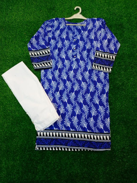 Picture of ZS20 Cotton Blue Kurta With White Trouser