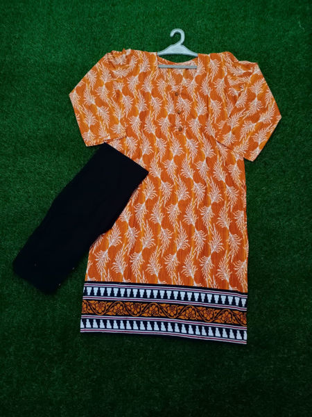 Picture of ZS21 Cotton Orange Kurta With Black Trouser