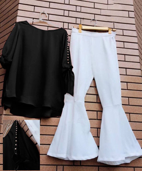 Picture of ZS24 Cut Sleeve Shirt In Black Color With White Trouser