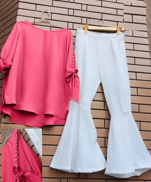 Picture of ZS25 Cut Sleeve Shirt In Light Pink Color With White Trouser