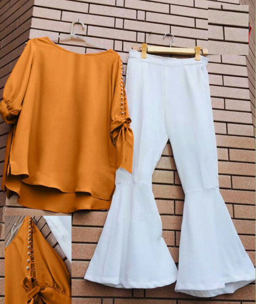 Picture of ZS27 Cut Sleeve Shirt In Mustard Color With White Trouser