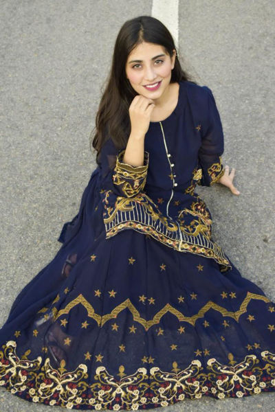 Picture of ZS45 2 Piece Chiffon Sharara In Dark Blue Color