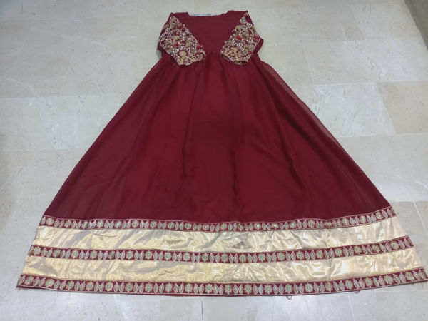 Picture of ZS47 Heavy Sleeve Handwork Embroidery Long Chiffon Maxi In Maroon Color