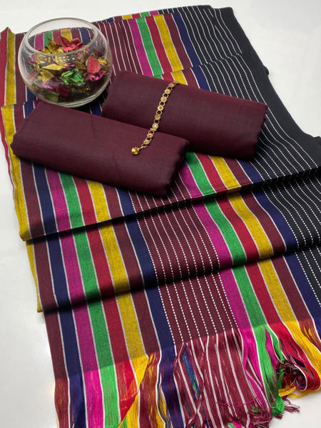 Picture of ZS93 3 Piece Banarsi Silk Shirt, Trouser With Dupatta In Maroon Color.