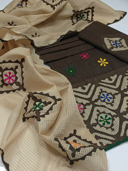 Picture of ZS114 3 Piece Khaddar Shirt, Trouser With Dupatta In Brown Color