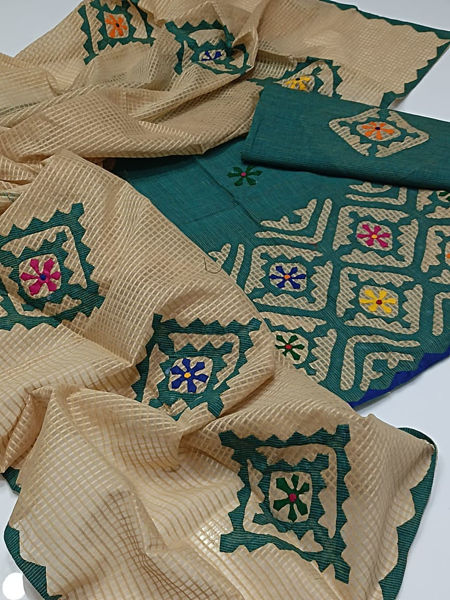 Picture of ZS115 3 Piece Khaddar Shirt, Trouser With Dupatta In Green Color