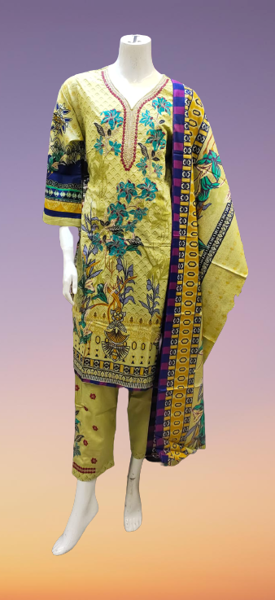 Picture of ZS118 3 Piece Lawn Suit With Heavy Embroidery In Yellow Color