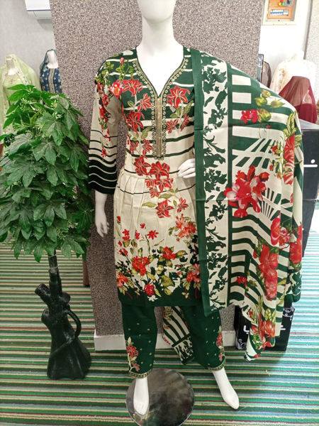 Picture of ZS123 3 Piece Lawn Suit With Heavy Embroidery In Multi Color