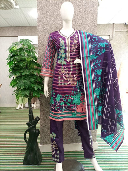 Picture of ZS126 3 Piece Lawn Suit With Heavy Embroidery In Purple Color