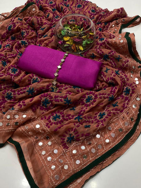 Picture of ZS140 3 Piece Cotton Silk Shirt, Dupatta With Trouser In Purple Color