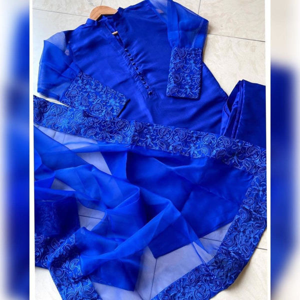 Picture of ZS149 3 Piece Silk Full Border Embroidery Dress In Blue Color