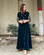 Picture of ZS153 Velvet Embroidery Maxi In Dark Blue Color