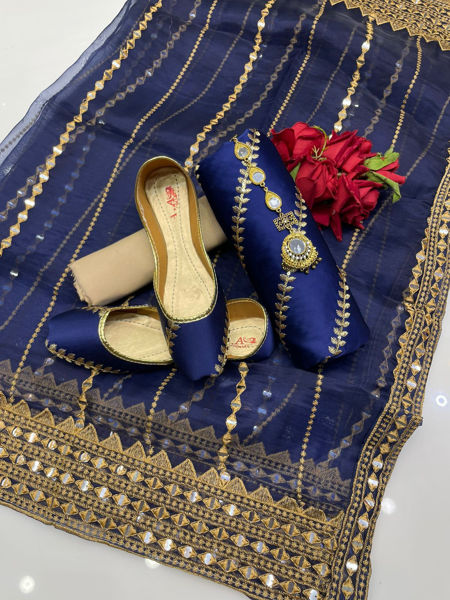 Picture of ZS161 3 Piece Beautiful Silk Lining Shirt, Trouser And Dupatta In Dark Blue Color