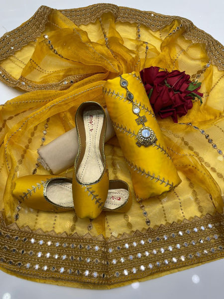 Picture of ZS162 3 Piece Beautiful Silk Lining Shirt, Trouser And Dupatta In Yellow Color