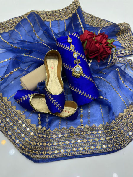 Picture of ZS163 3 Piece Beautiful Silk Lining Shirt, Trouser And Dupatta In Blue Color