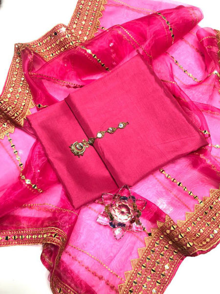 Picture of ZS165 3 Piece Beautiful Cotton Silk Shirt, Trouser And Dupatta In Pink Color