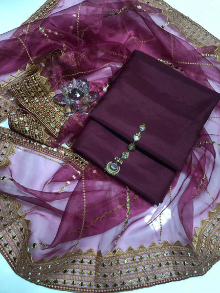 Picture of ZS167 3 Piece Beautiful Cotton Silk Shirt, Trouser And Dupatta In Purple Color