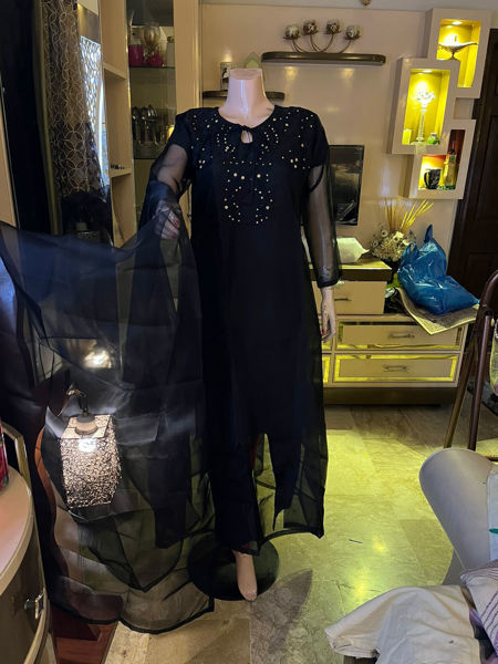 Picture of ZS170 Organza Maxi, Trouser And Dupatta In Black Color